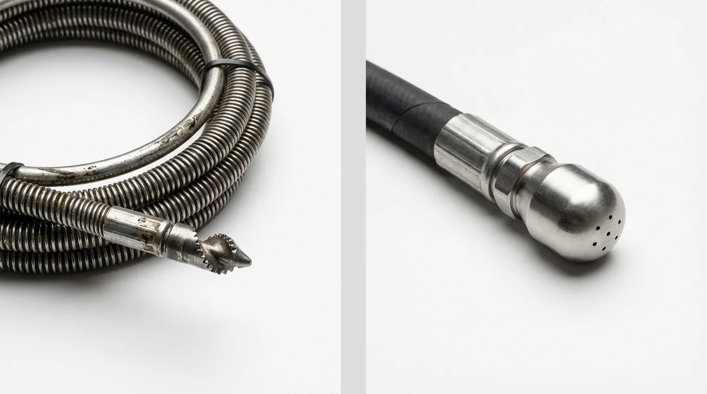 Drain snake cable and hydro jetting nozzle used for drain cleaning in Bluffton, OH